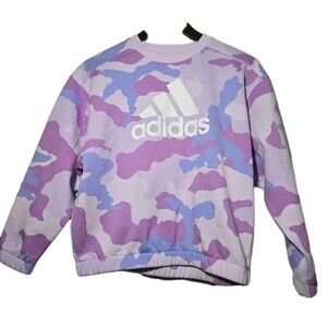 Adidas Girls Purple Camo Logo Crewneck Sweatshirt Youth L New (14)